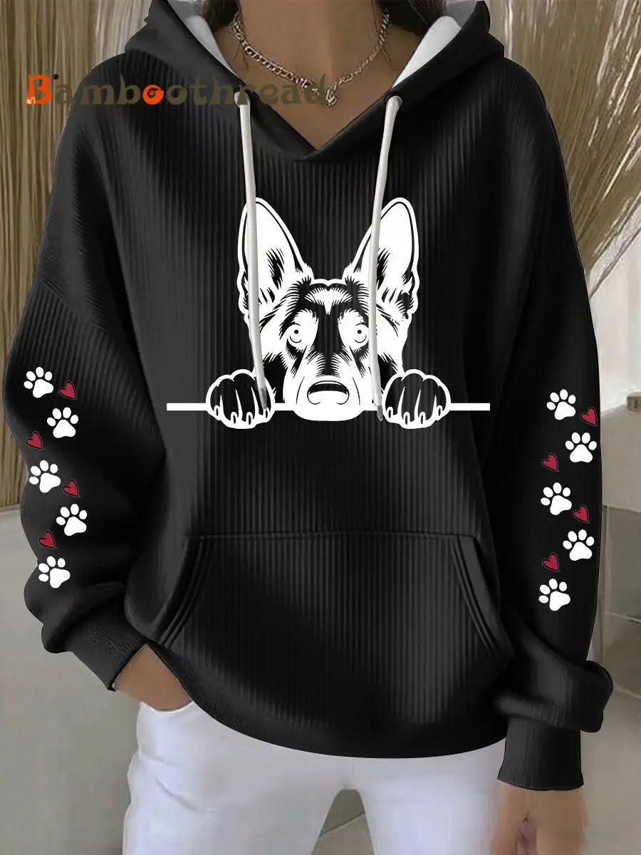 Women’s German Shepherd Art Print Casual Hoodie Black / S