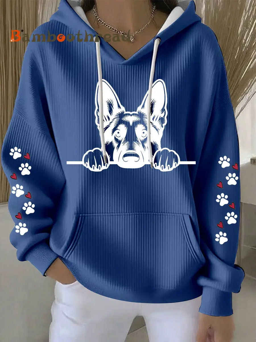 Women’s German Shepherd Art Print Casual Hoodie Blue / S