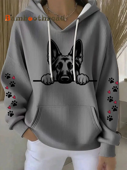 Women’s German Shepherd Art Print Casual Hoodie Gray / S