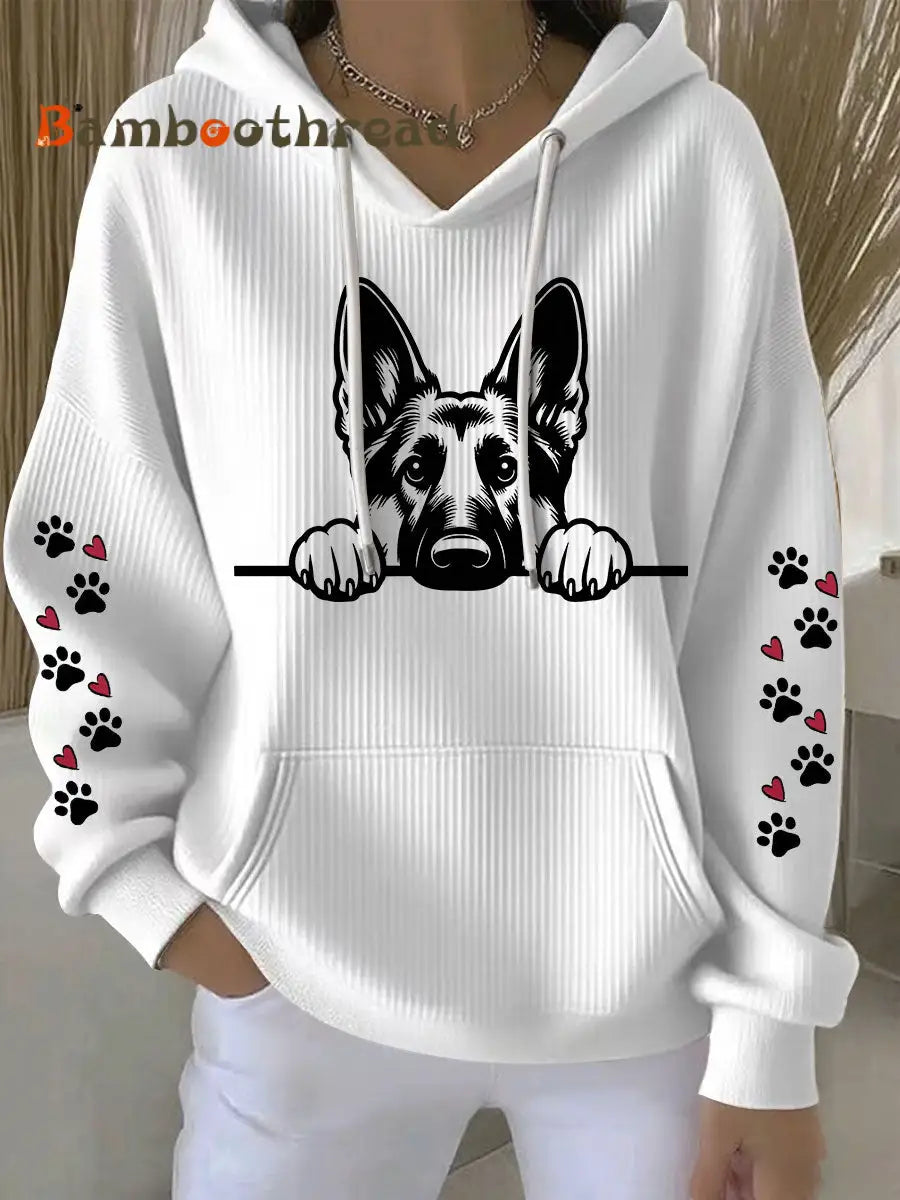 Women’s German Shepherd Art Print Casual Hoodie White / S