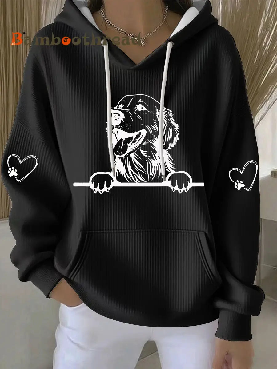 Women’s Golden Retriever Art Print Casual Hoodie Black / S