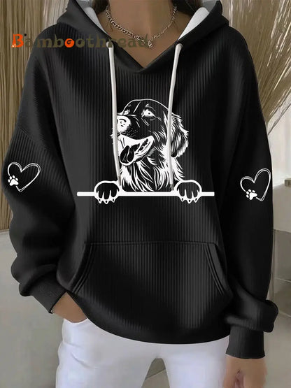 Women’s Golden Retriever Art Print Casual Hoodie Black / S