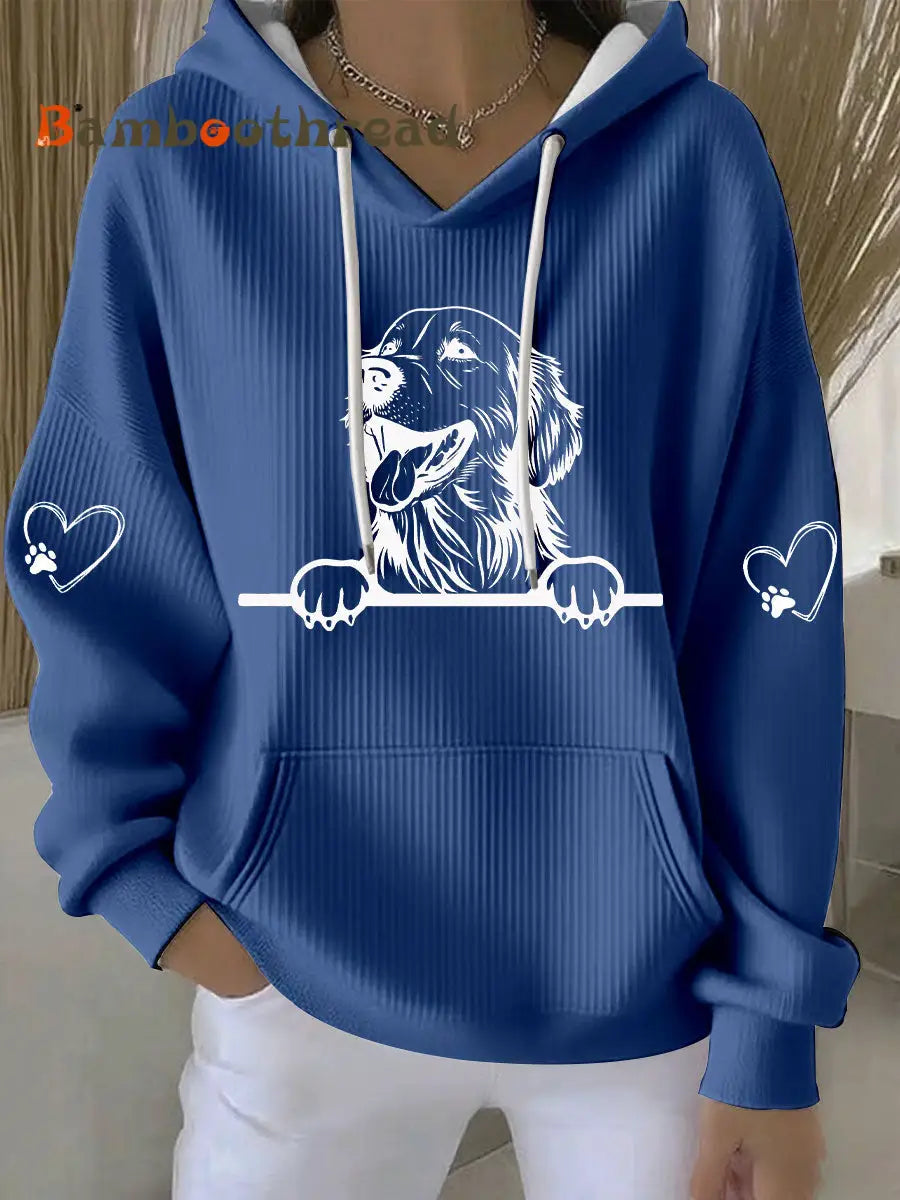 Women’s Golden Retriever Art Print Casual Hoodie Blue / S