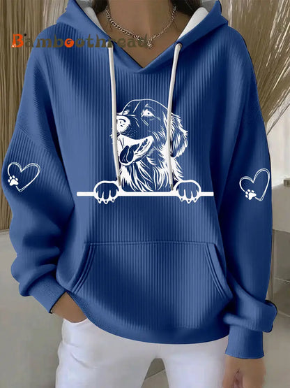 Women’s Golden Retriever Art Print Casual Hoodie Blue / S