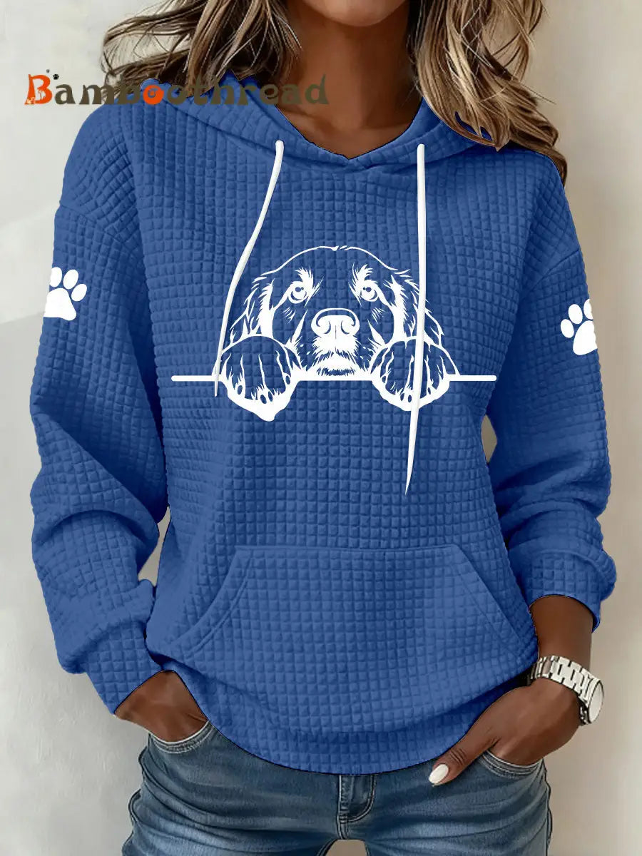 Women’s Golden Retriever Art Print Casual Hoodie Blue / S