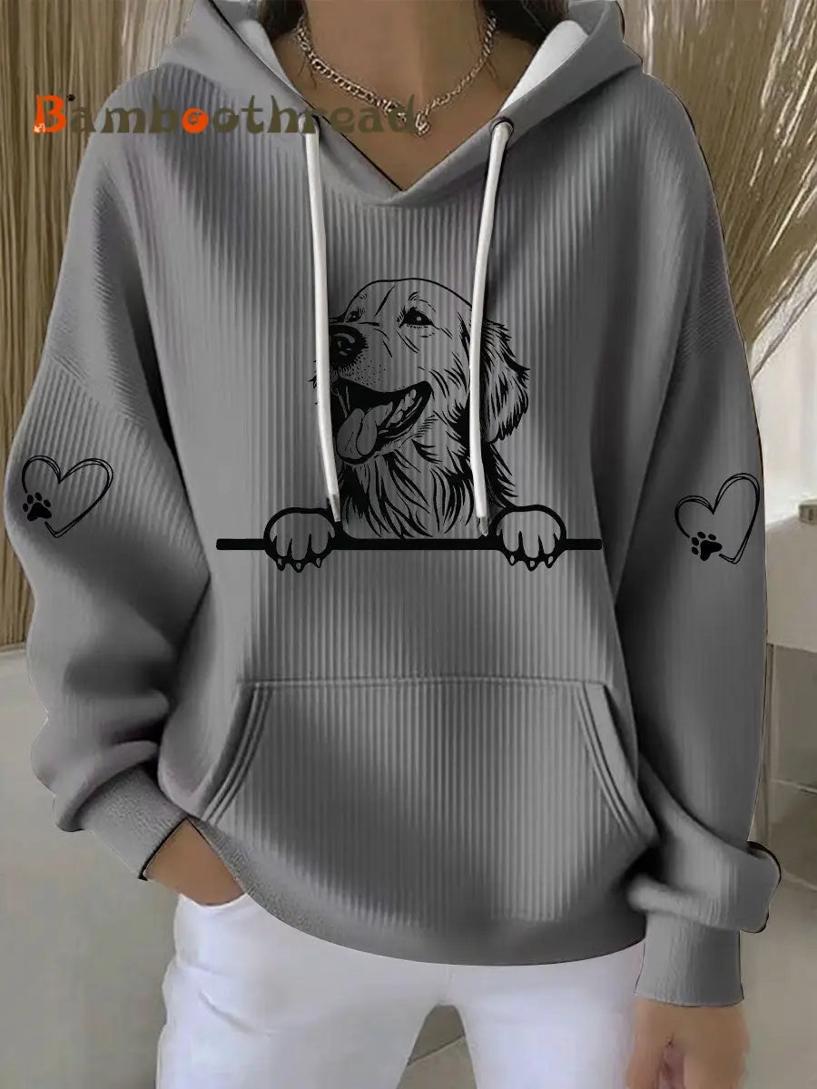 Women’s Golden Retriever Art Print Casual Hoodie Gray / S