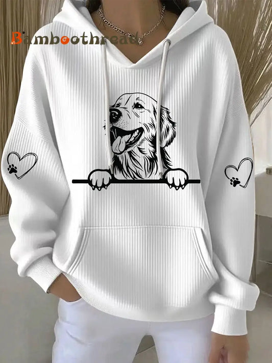 Women’s Golden Retriever Art Print Casual Hoodie White / S