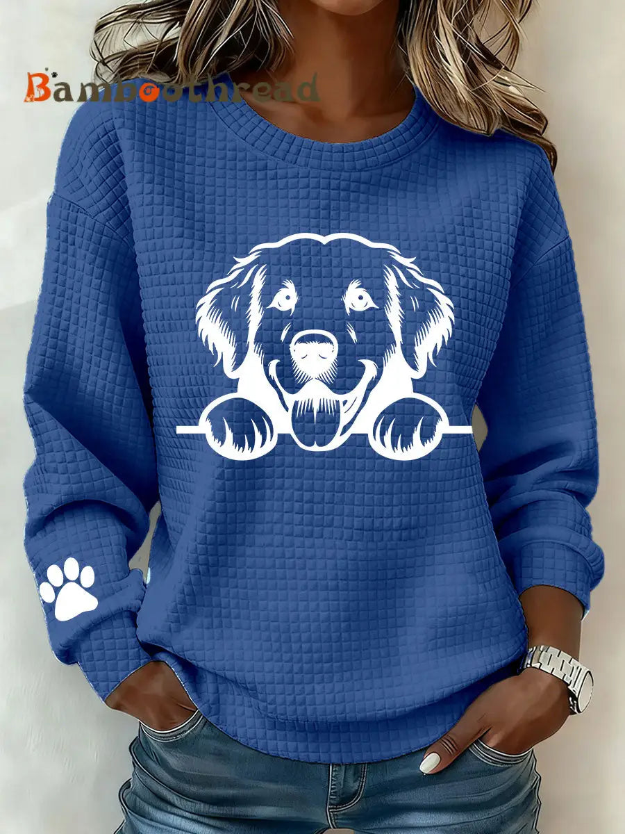 Women’s Golden Retriever Art Print Casual Sweatshirt Blue / S
