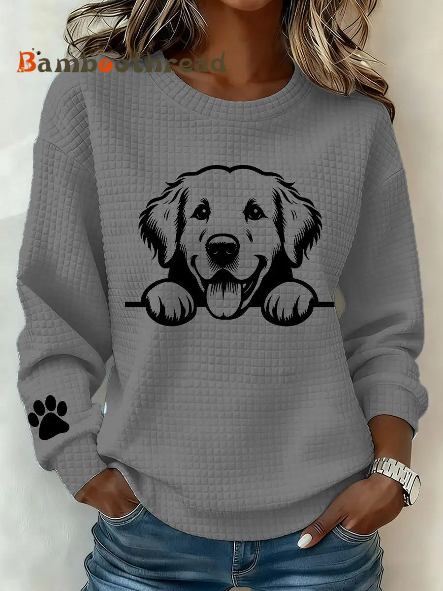 Women’s Golden Retriever Art Print Casual Sweatshirt Gray / S