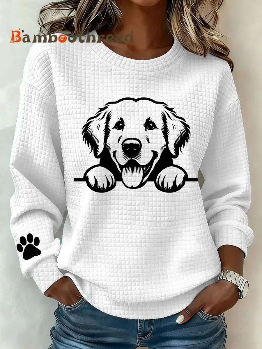 Women’s Golden Retriever Art Print Casual Sweatshirt White / S