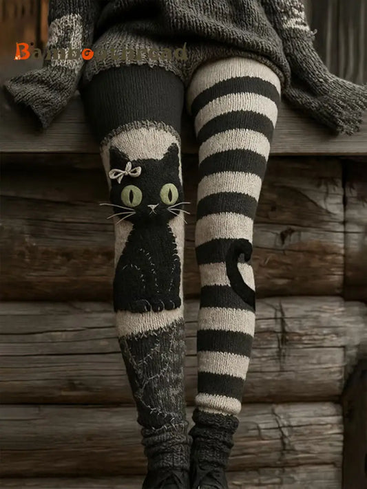 Women’s Halloween Cat Print Casual Leggings As picture / S