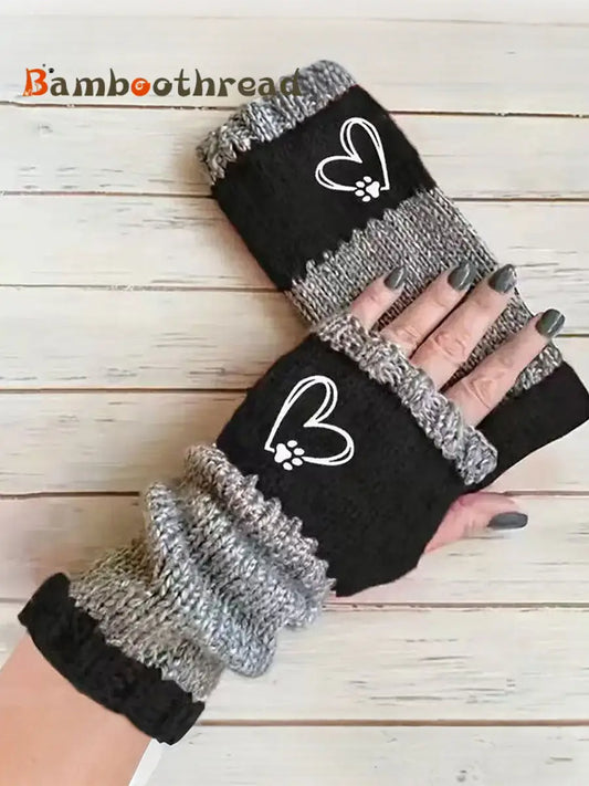 Women’s Heart-Shaped Footprint Gloves Black / ONE