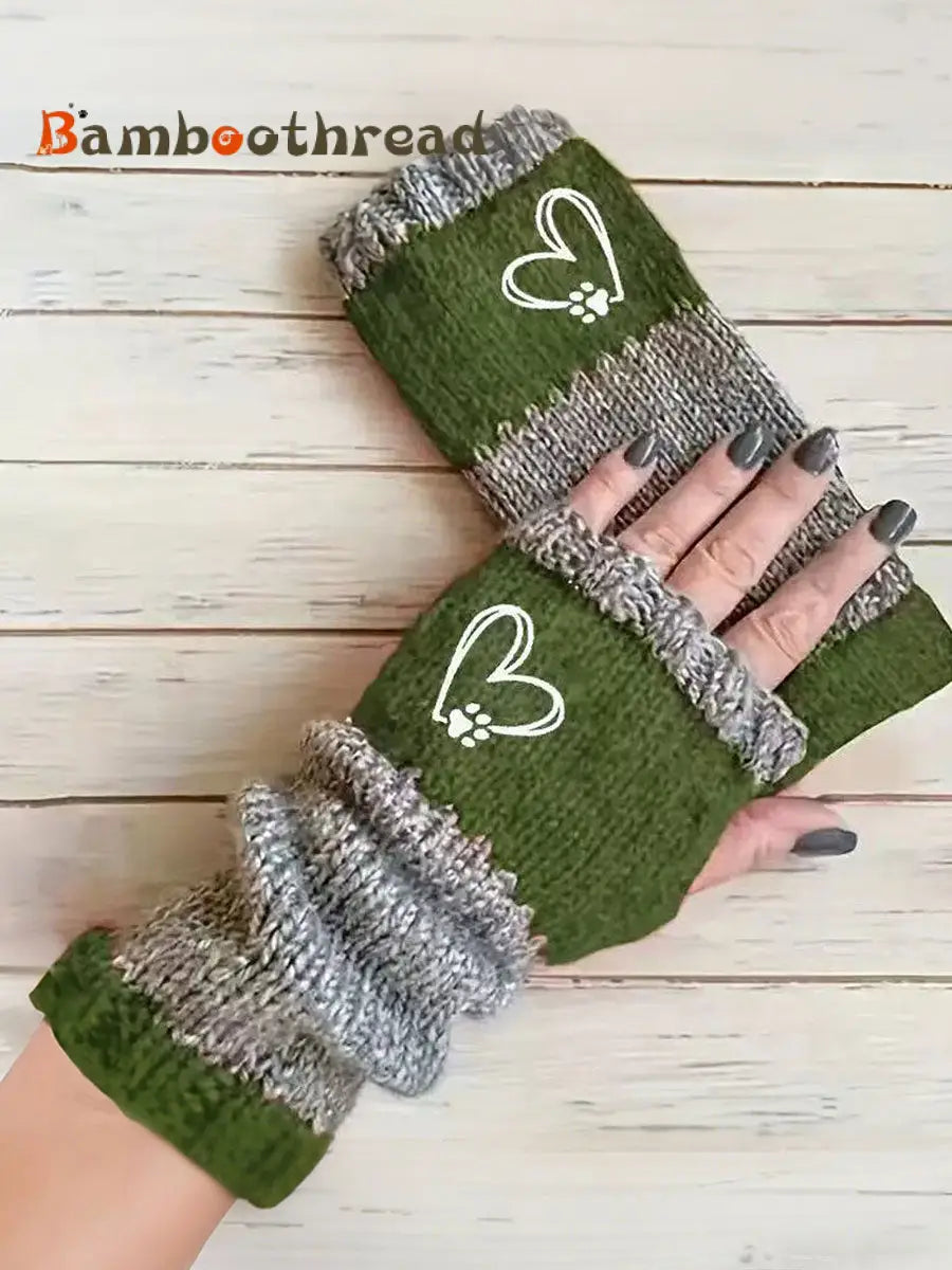 Women’s Heart-Shaped Footprint Gloves Green / ONE
