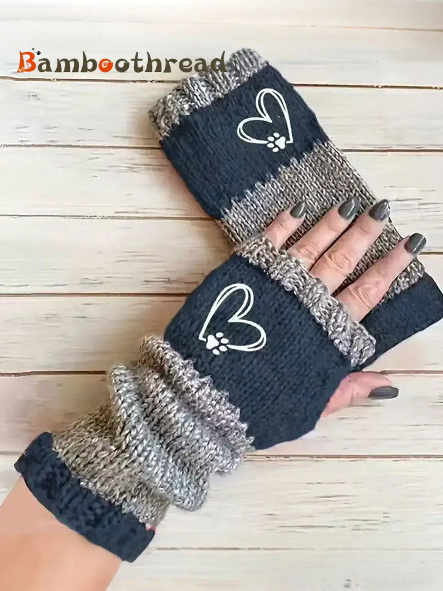 Women’s Heart-Shaped Footprint Gloves Navy Blue / ONE