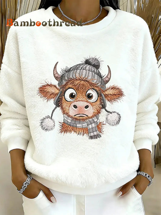 Women’s Highland Cow Animal Print Flannel Sweatshirt S