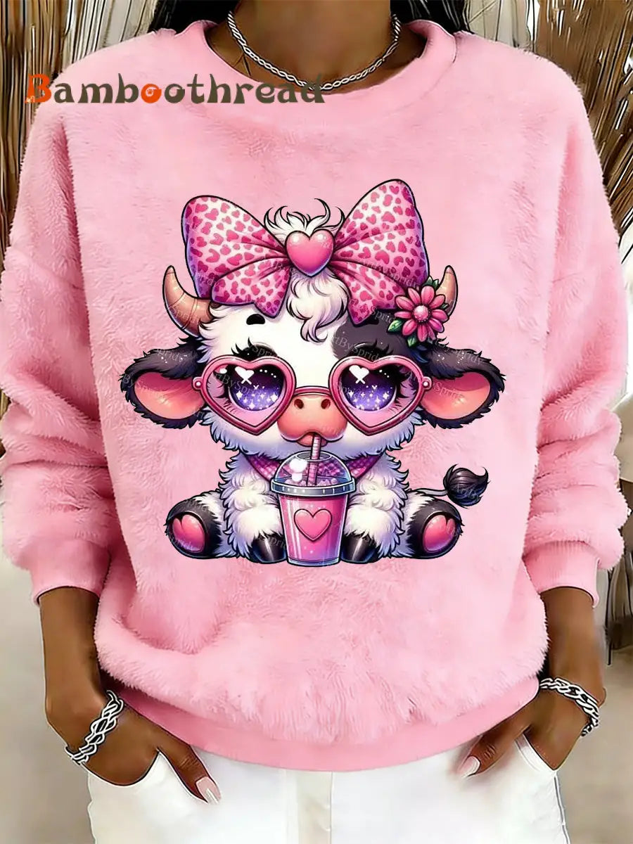 Women’s Highland Cow Animal Print Flannel Sweatshirt S