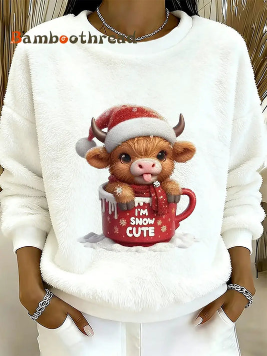 Women’s Highland Cow Animal Print Flannel Sweatshirt S