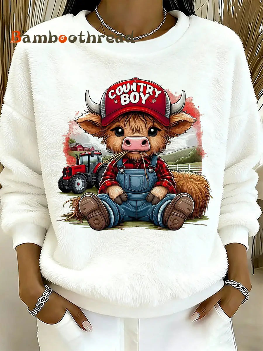 Women’s Highland Cow Animal Print Flannel Sweatshirt S