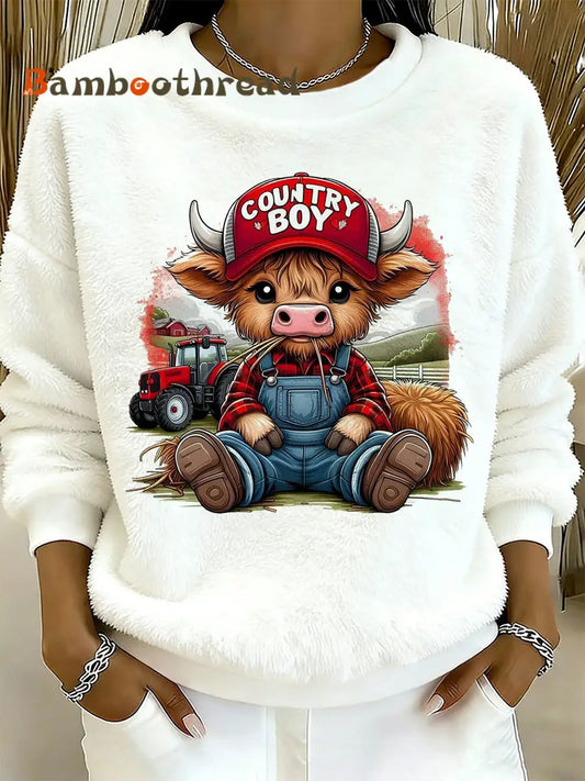 Women’s Highland Cow Animal Print Flannel Sweatshirt S