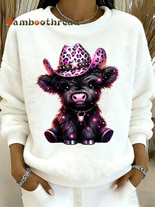 Women’s Highland Cow Animal Print Flannel Sweatshirt S