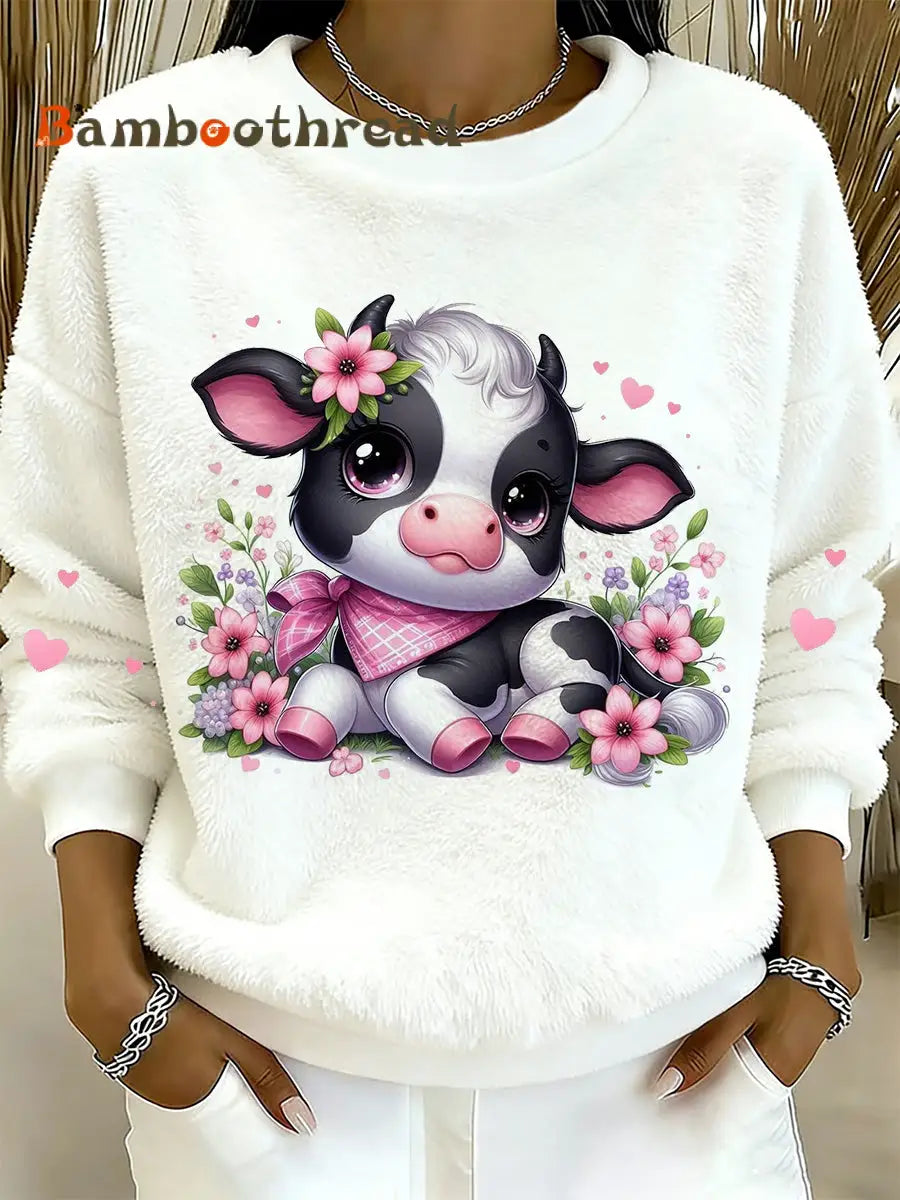 Women’s Highland Cow Animal Print Flannel Warm Sweatshirt A / S