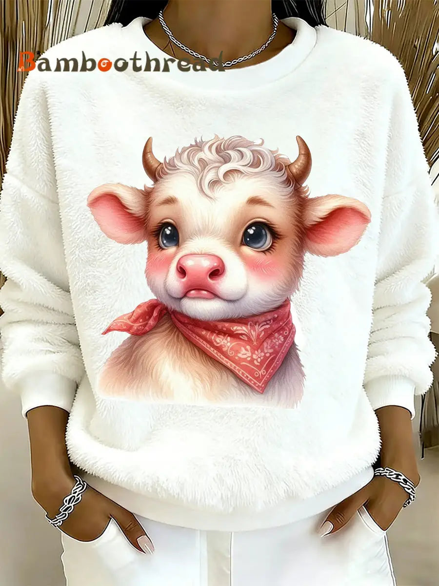 Women’s Highland Cow Animal Print Flannel Warm Sweatshirt A / S