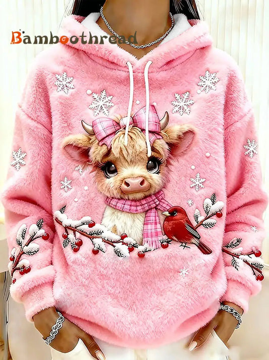 Women’s Highland Cow Art Print Casual Top Pink / S