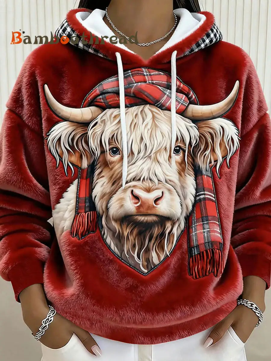 Women’s Highland Cow Art Print Casual Top Red / S