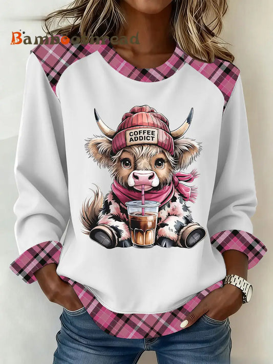 Women’s Highland Cow Art Print Casual Top White / S