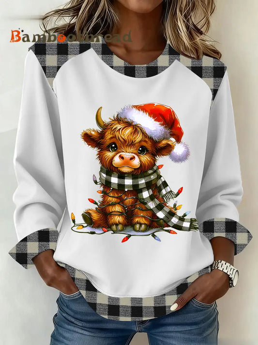 Women’s Highland Cow Art Print Casual Top White / S