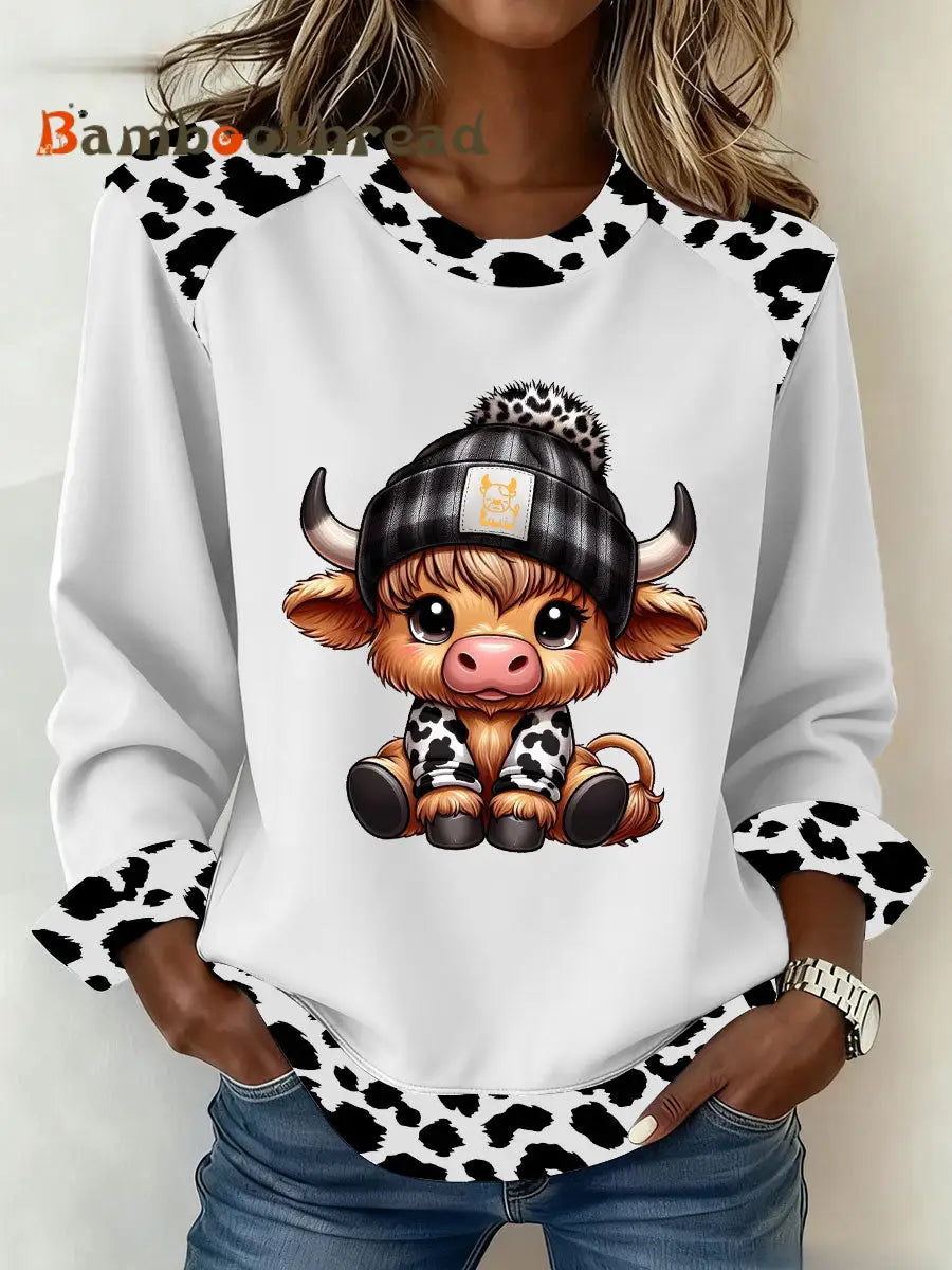 Women’s Highland Cow Art Print Casual Top White / S