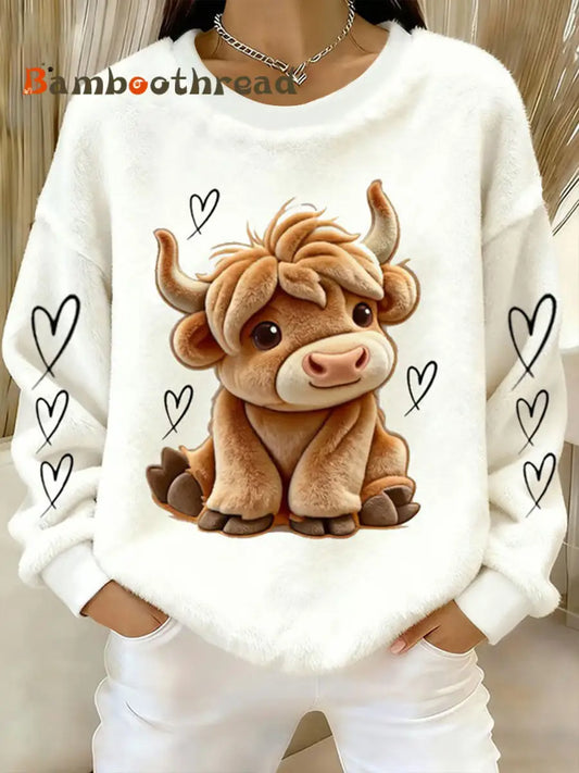 Women’s Highland Cow Art Print Casual Top White / S