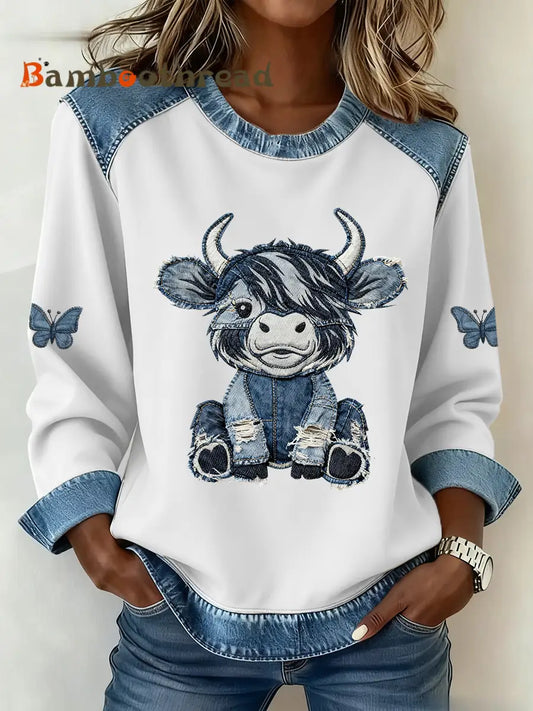 Women’s Highland Cow Art Print Casual Top White / S