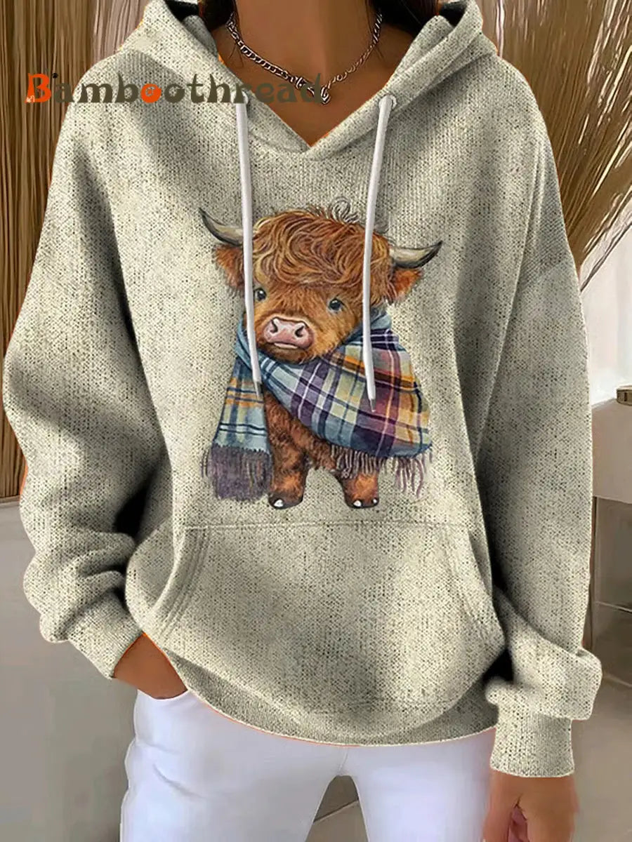 Women’s Highland Cow Casual Hooded Sweatshirt As picture / S