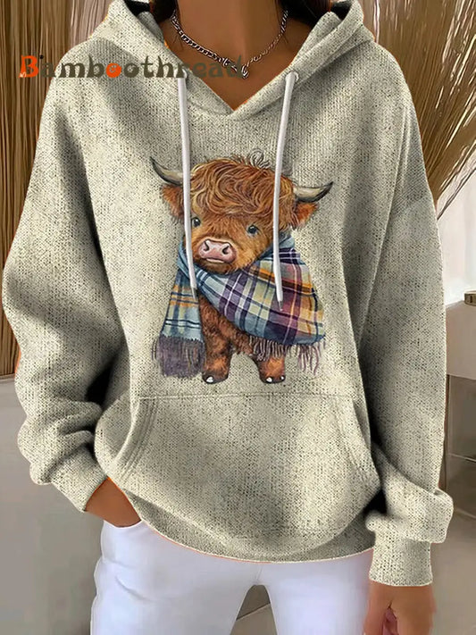 Women’s Highland Cow Casual Hooded Sweatshirt As picture / S