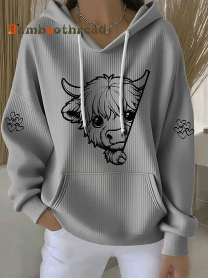 Women’s Highland Cow Print Casual Hoodie Gray / S