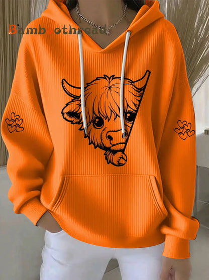 Women’s Highland Cow Print Casual Hoodie Orange / S