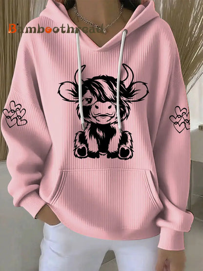 Women’s Highland Cow Print Casual Hoodie Pink / S