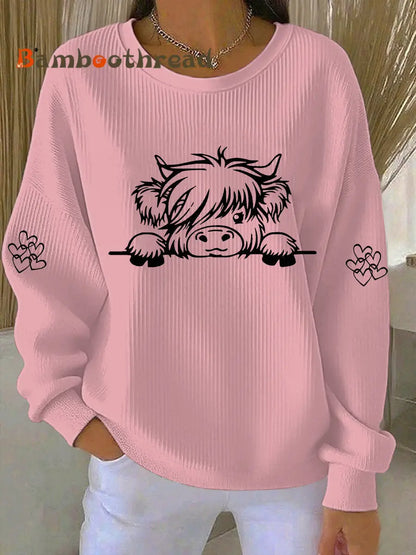 Women’s Highland Cow Print Casual Sweatshirt Pink / S