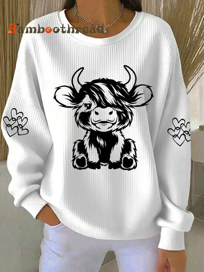 Women’s Highland Cow Print Casual Sweatshirt White / S