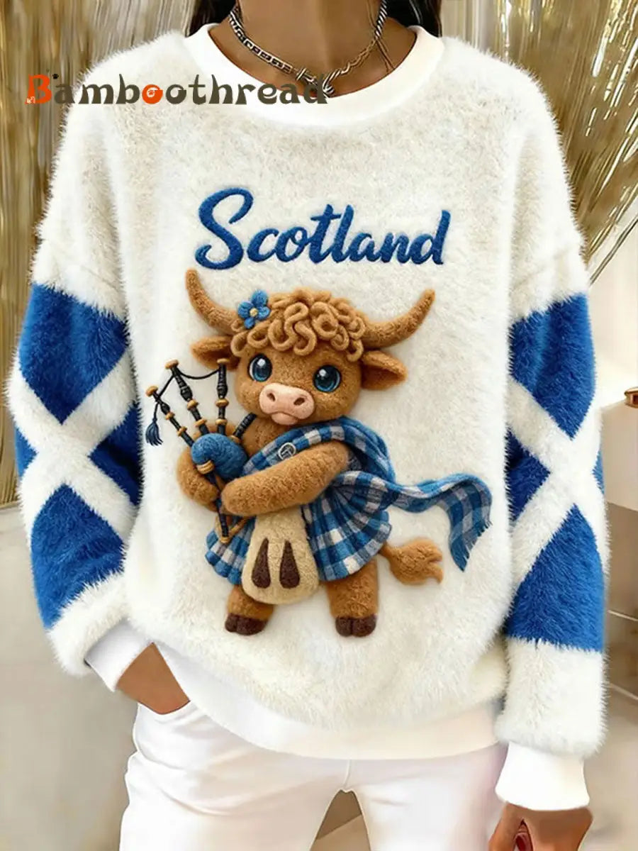 Women’s Highland Cow Print Casual Sweatshirt White / S