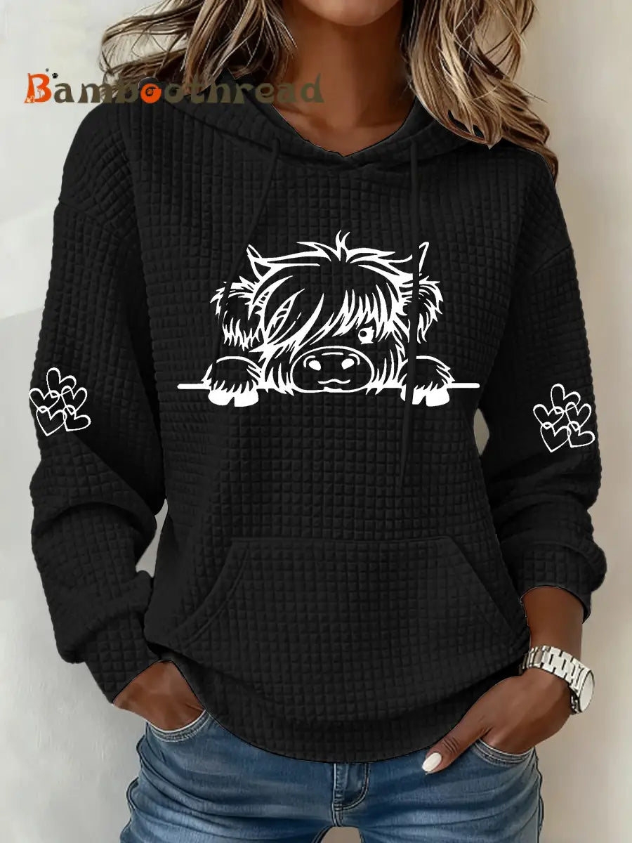 Women’s Highland Cow Print Casual Top Black / S