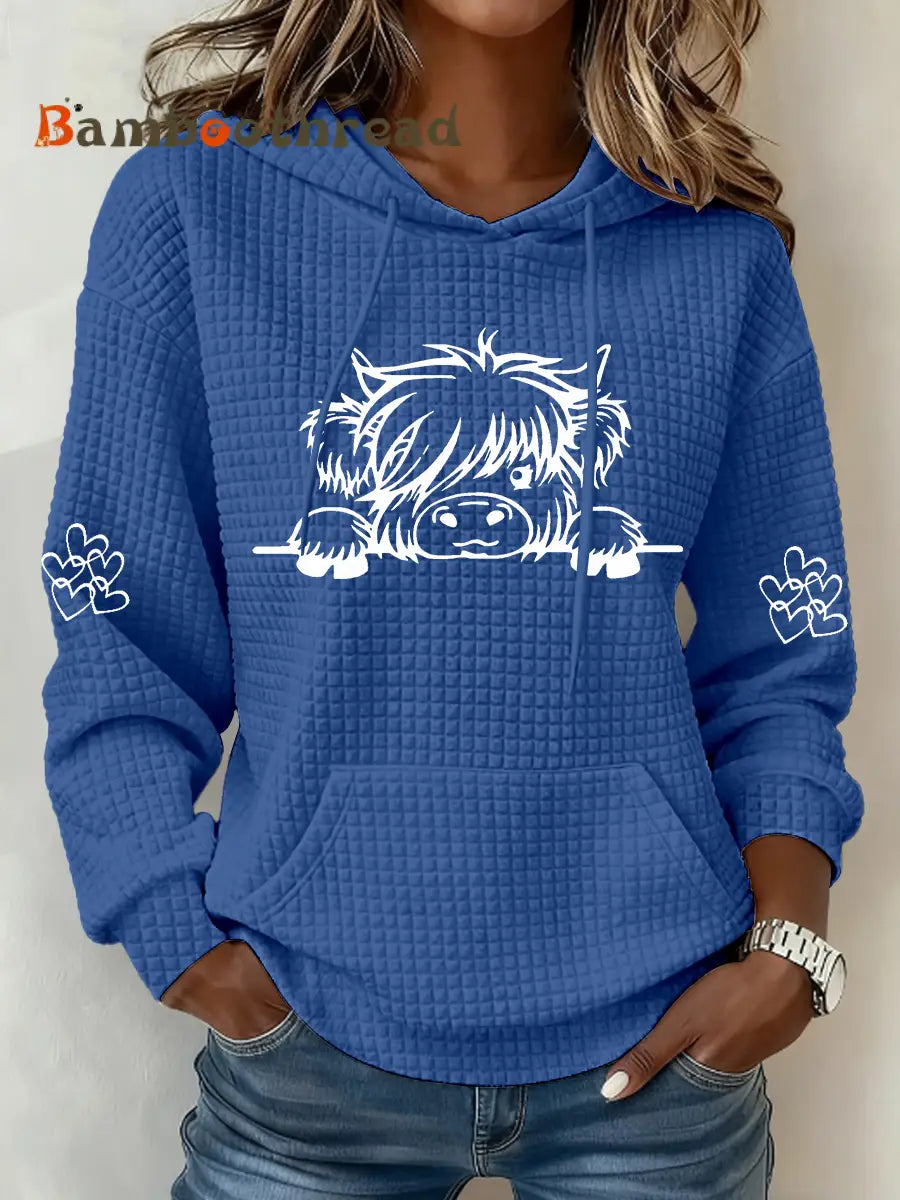 Women’s Highland Cow Print Casual Top Blue / S