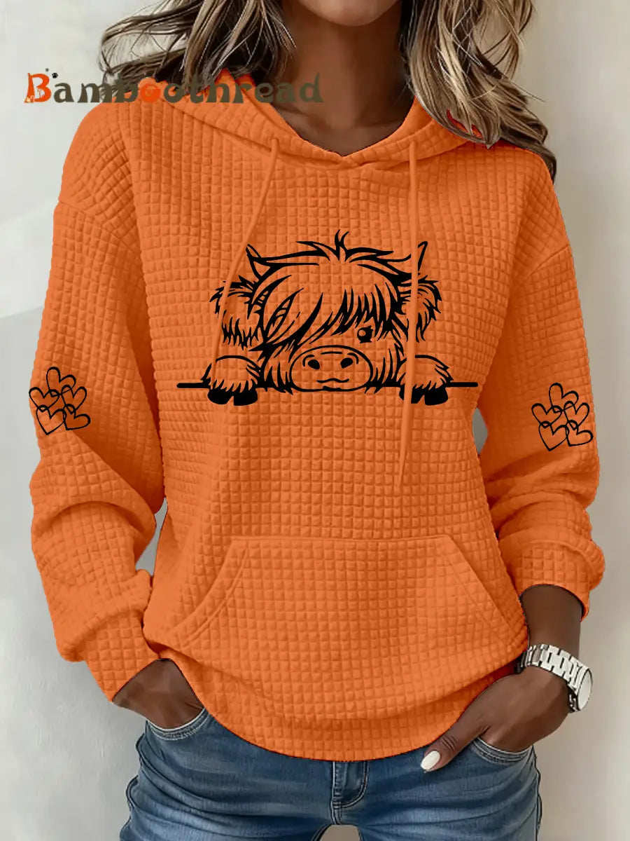 Women’s Highland Cow Print Casual Top Orange / S