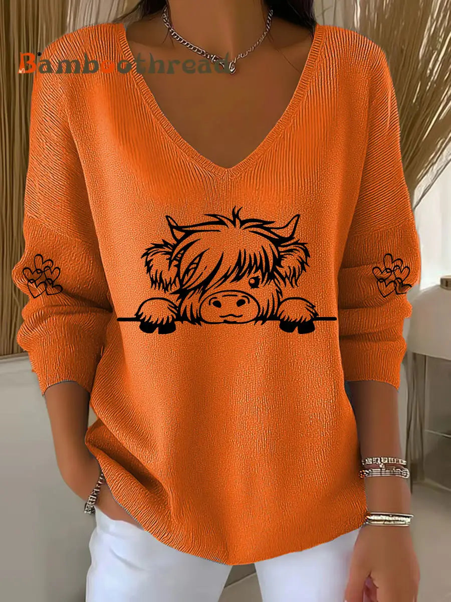 Women’s Highland Cow Print Casual Top Orange / S