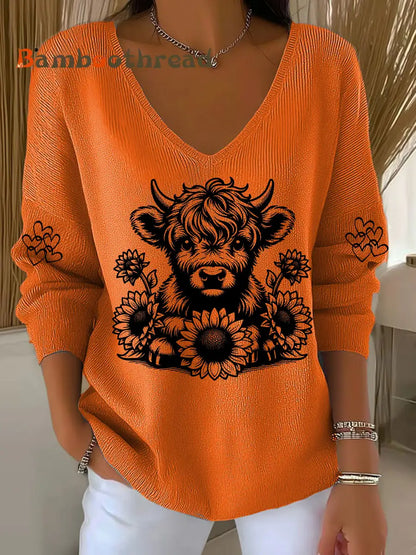 Women’s Highland Cow Print Casual Top Orange / S