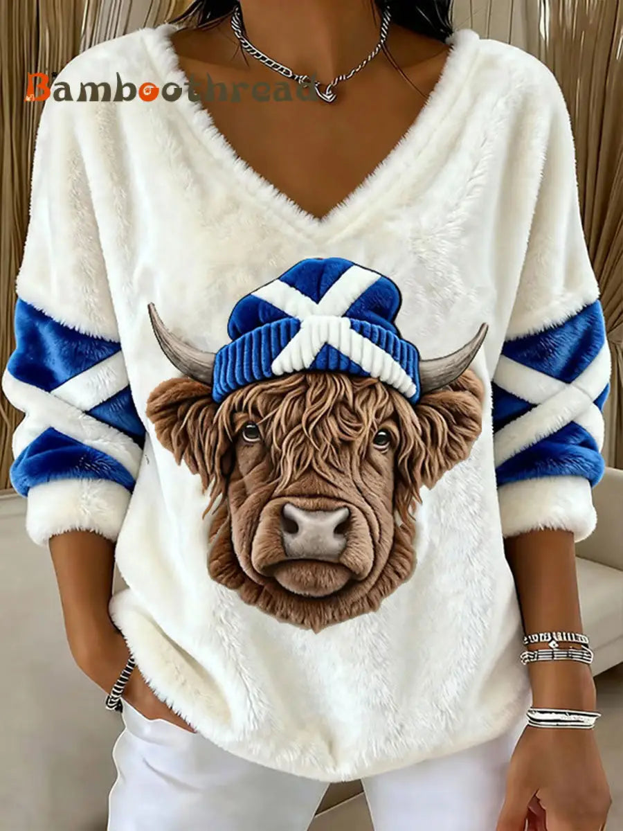 Women’s Highland Cow Print Casual Top White / S
