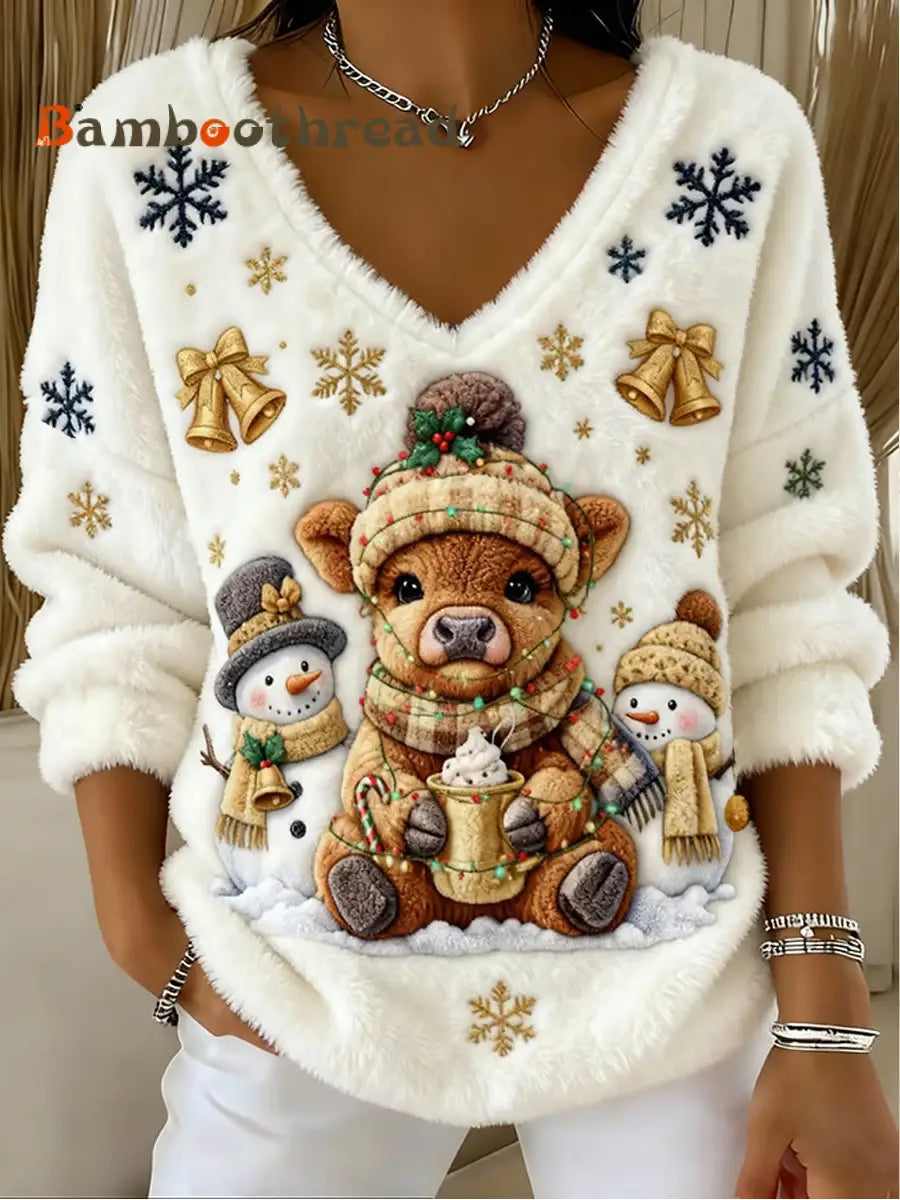 Women’s Highland Cow Print Casual Top White / S