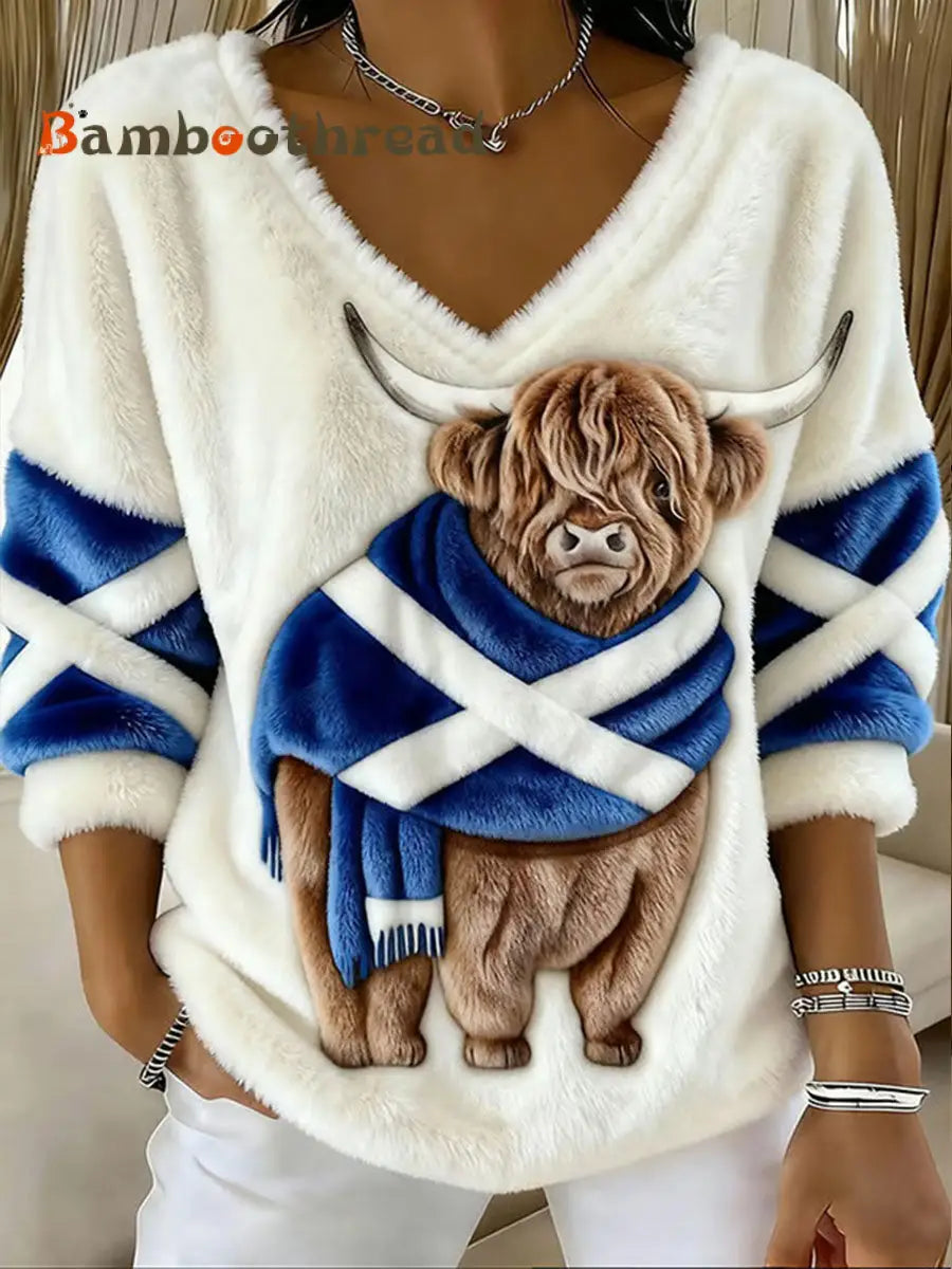 Women’s Highland Cow Print Casual Top White / S