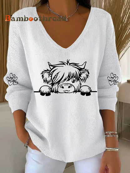 Women’s Highland Cow Print Casual Top White / S